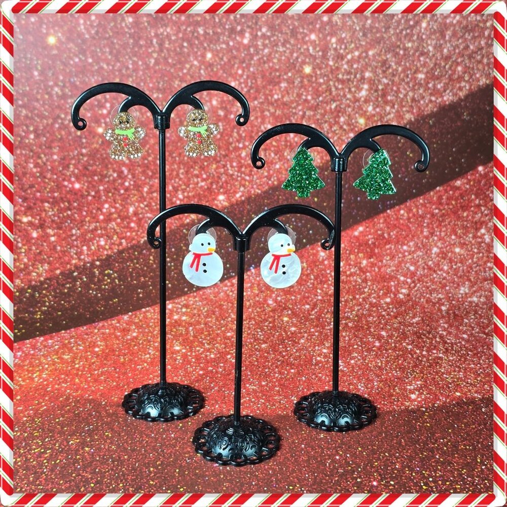 Christmas-Themed Glitter and Pearlescent‎ Earrings Set (NWOT)